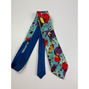 Ralph Marlin Necktie Abstract‎ Art Novelty Print Blue Polyester Tie Mens